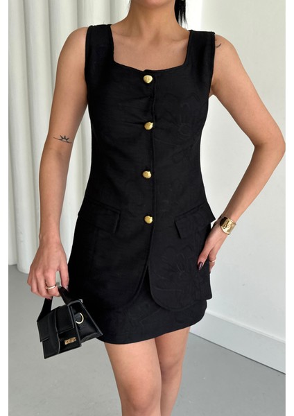 Aesco Jakar Keten Yelek - Kısa Etek Takım - Siyah modelleri