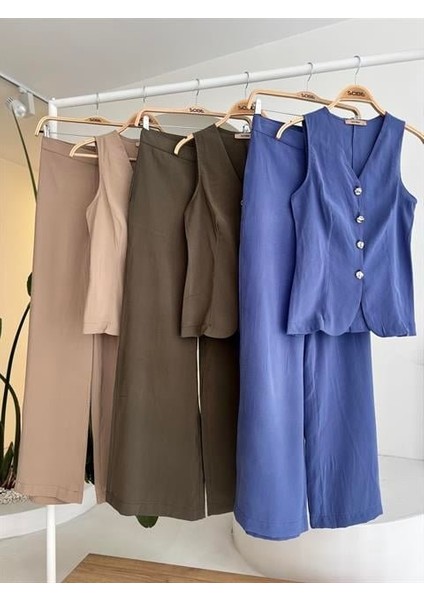 Aesco Arkası Bağcıklı Yelek Plazza Pantolon Modal Takım 10202-08