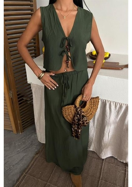 Aesco Yelek Önden Bağlamalı Uzun Etekli Takım 10192