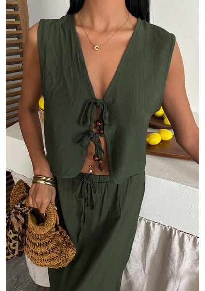 Aesco Yelek Önden Bağlamalı Uzun Etekli Takım 10192