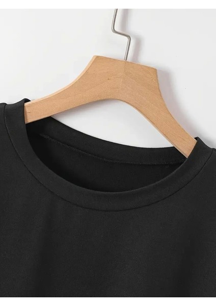 New York Baskılı Oversize Bisiklet Yaka T-Shirt - Siyah modelleri