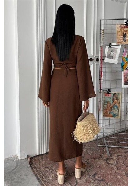 Crop Gömlekli ve Eteği Büzgülü Tasarım Takım 10195 fırsatları