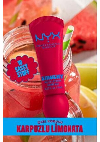 NYX Smushy Yumuşacık Mat Dudak Balmı Kadifemsi Bitiş 10 Sassy Stuff 8 ml Özel Karpuz Aroması