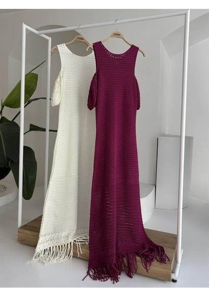 Omuz Detaylı Etek Ücü Püsküllü Triko Elbise 2862