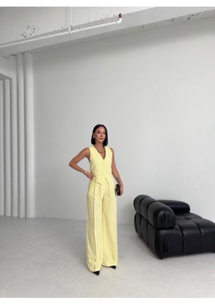 Keten Sirti Çapraz Geçi̇şli̇ Cepken Pantolon Takim