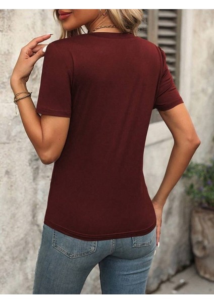 Kadın Kollu V Yakalı Omuzlarda Çizgi Detaylı Viskon Bluz