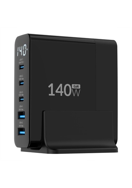 140W Gan Pd 3.1 Masaüstü Hızlı Şarj Cihazı 3 Type-C + 2 Usb-A iPhone & MacBook & Laptop Uyumlu Şarj Aleti