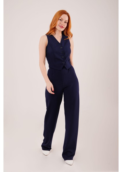 Cırt Kapama Detaylı Lacivert Pantolon modelleri