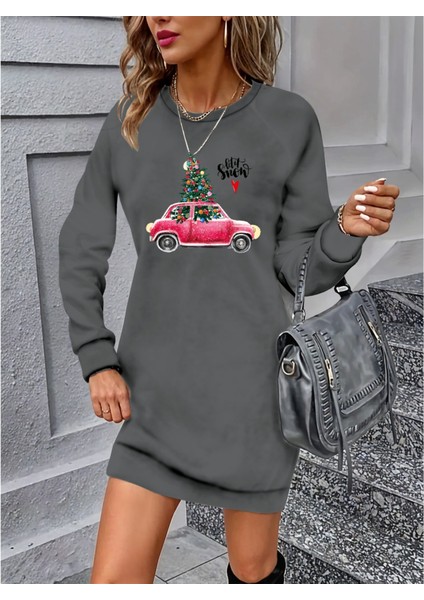 Kadın Uzun Kollu Bisiklet Yaka Desenli Viskon Iki Iplik Elbise indirimleri