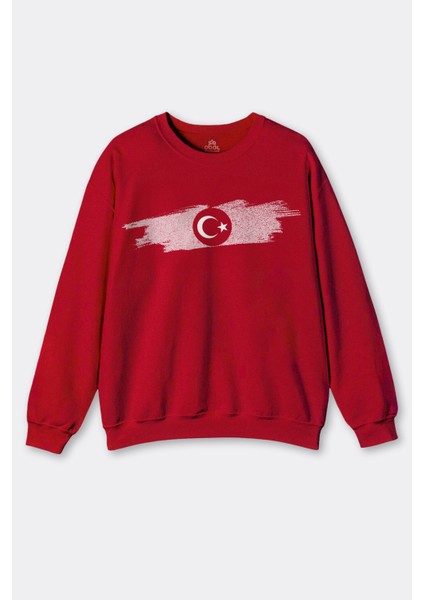 Kırmızı Sweatshirt Türkiye Bayrak Futbol Milli Takım Voleybol Basketbol Ay Yıldız Baskılı Sweat