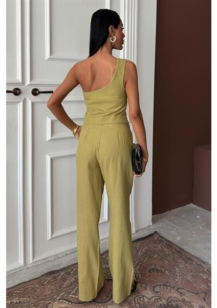 Tek Omuz Büstiyer Plazzo Pantolon Viscon Takım 10159