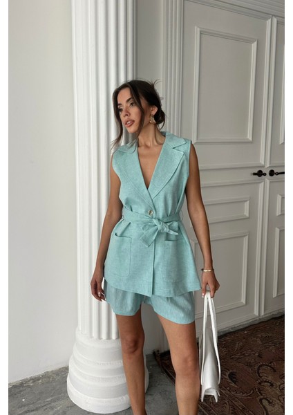 Aesco Keten Yelek - Şort Takım - Mint