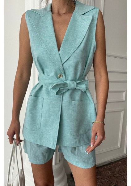 Aesco Keten Yelek - Şort Takım - Mint fiyatları