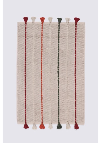 Katari Banyo Paspası Organik Pamuk El Nakışlı Bej 50X80 cm