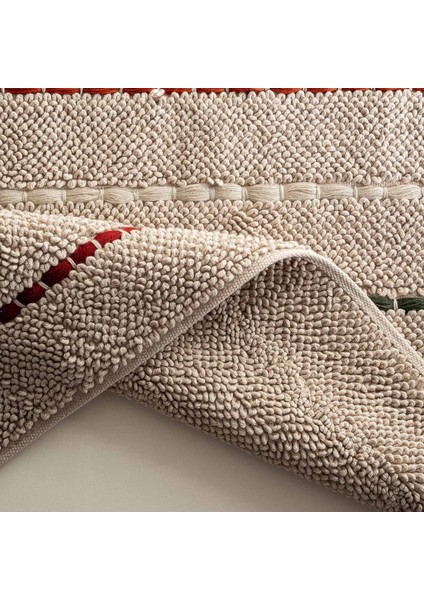 Katari Banyo Paspası Organik Pamuk El Nakışlı Bej 50X80 cm
