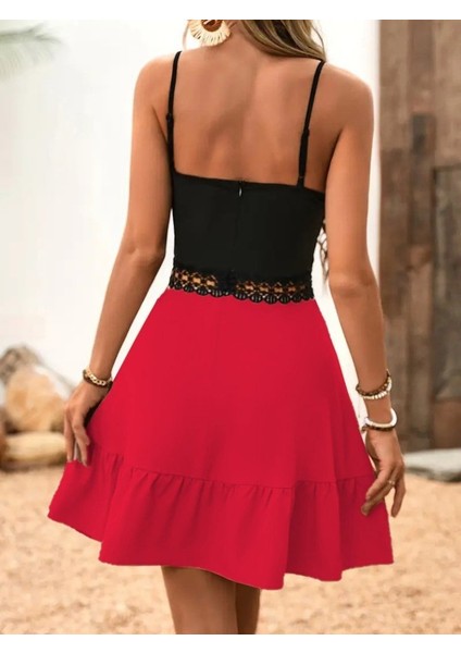 Kadın Ip Askılı Kruvaze Yaka Bel Dantel Ithal Krep Elbise fırsatları