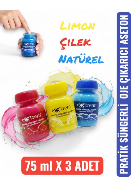 Pratik Süngerli Aseton 75ML x 3 Çilek Okyanus Limon