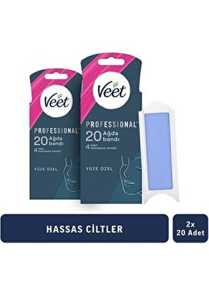 Professional Yüz Ağda Bandı Hassas Ciltler İçin 20'li Paket 4 Temizleme Mendiliyle