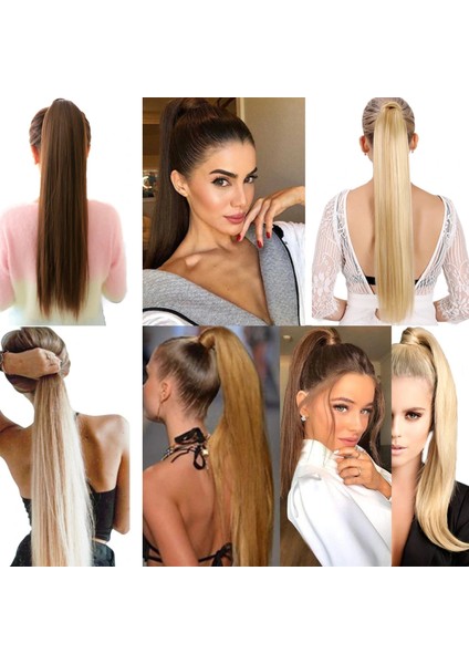 Lastik Tokalı At Kuyruğu Düz - Kumral / Beyaz Platin Ombre modelleri