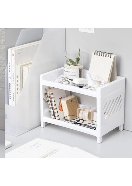 Beyaz Masa Organizer - 2 Katlı (Ayarlanabilir) Plastik Raf