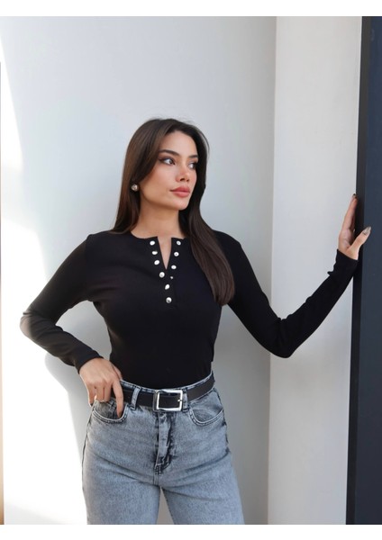 Fitil Desen Çıtçıtlı Bluz