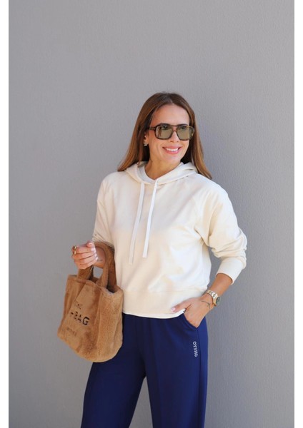 Ekru Kapüşonlu Sweat