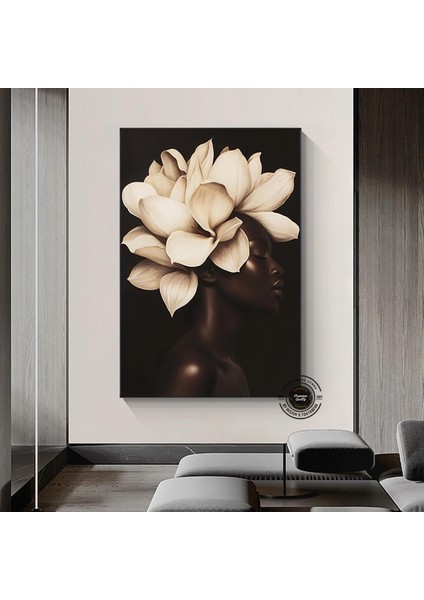 Çiçekli Siyah Kadın Portresi | Güzellik Temalı Duvar Sanatı