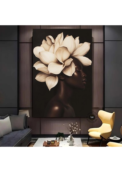 Çiçekli Siyah Kadın Portresi | Güzellik Temalı Duvar Sanatı modelleri