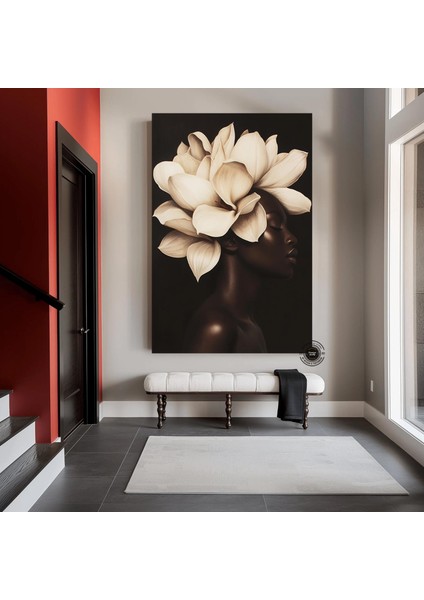 Çiçekli Siyah Kadın Portresi | Güzellik Temalı Duvar Sanatı fırsatları