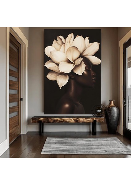 Çiçekli Siyah Kadın Portresi | Güzellik Temalı Duvar Sanatı indirimleri