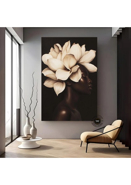 Çiçekli Siyah Kadın Portresi | Güzellik Temalı Duvar Sanatı