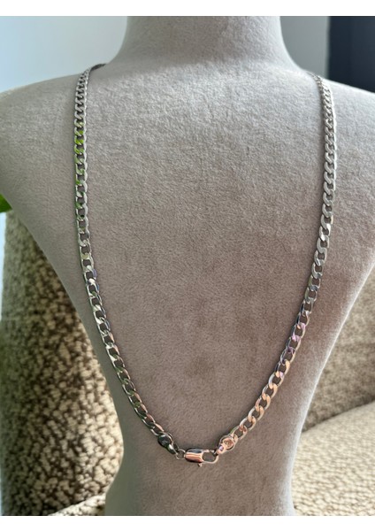 Xuping Gümüş Renk Unisex Zincir Kolye – Kalın ve Şık Cuba Model