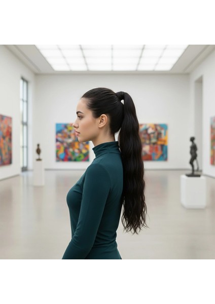 Lastik Tokalı At Kuyruğu Su Dalgalı - Siyah