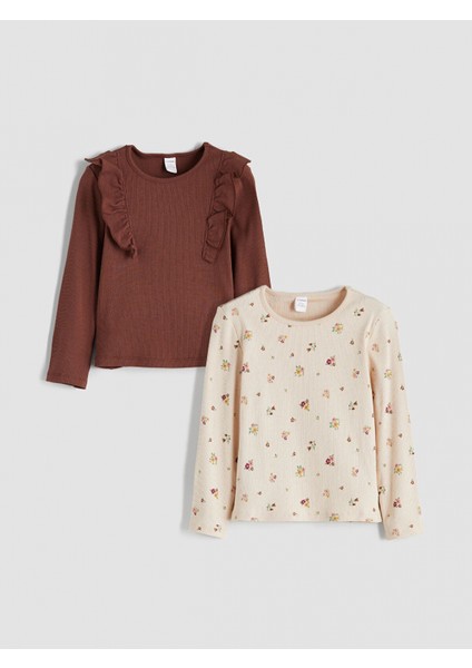 Lcw Kids Bej Bisiklet Yaka Kız Çocuk Tişört 2'li