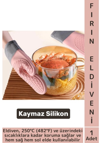 Kaymaz Yanmaz Fırın Ocak Tencere Izgara Mutfak Yüksek Isıya Dayanıklı Silikon Fırın Eldiveni 1 Adet