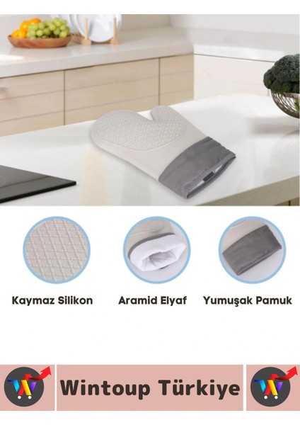 Kaymaz Yanmaz Fırın Ocak Tencere Izgara Mutfak Yüksek Isıya Dayanıklı Silikon Fırın Eldiveni 1 Adet fırsatları