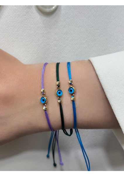 14 Ayar Altın Nazar Boncuklu Dorika Toplu İpli Bileklik fırsatları