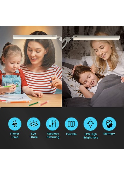 Kelepçeli LED Masa Lambası, 10W Salınım Kolu Masa Lambası, 3 Aydınlatma Modu, Çalışma Için Ayarlanabilir Masa Lambası, Çizim, Ofis (Yurt Dışından) modelleri
