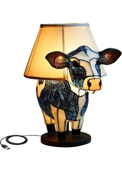 Hayvan Masa Lambası, Siyah+Beyaz Inek Başucu Masa Lambası USB Bağlantı Noktaları, Oturma Odası Yatak Odası Için Başucu Lambası (Yurt Dışından)