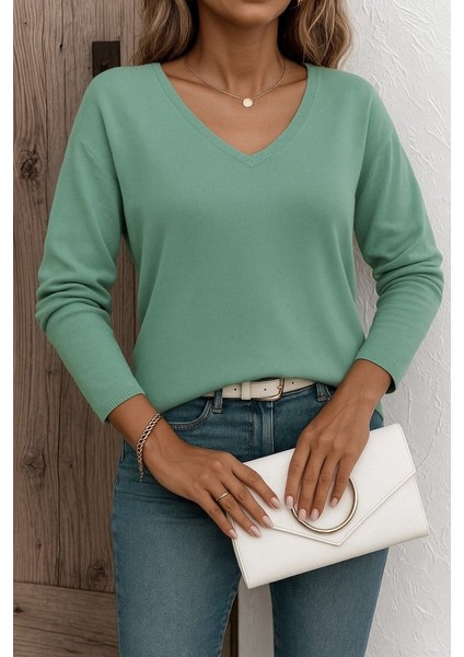 Kadın Uzun Kollu V Yaka Triko Bluz modelleri
