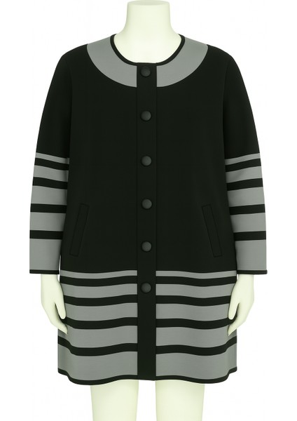 Kadın Düğmeli Çizgi Desenli Çelik Örgü Araboy Ceket