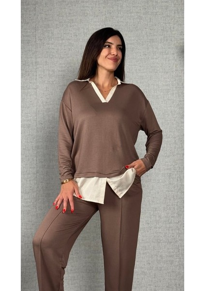 Polo Yaka Gömlek Detay Salaş Balon Pantolunlu Ikılı Takım modelleri