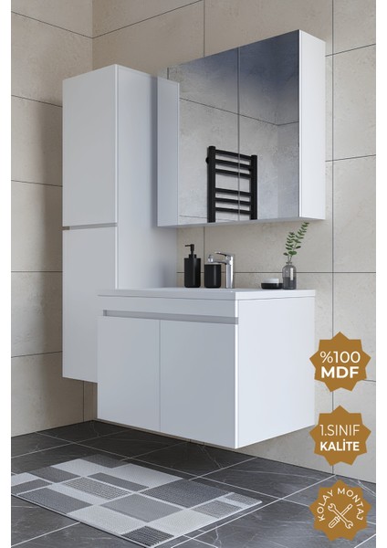 Tokyo 80 Cm Mdf Banyo Dolabı Seti +Boy Dolabı