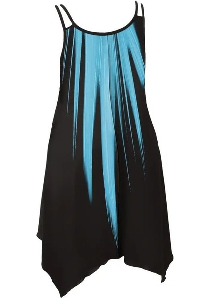 Kadın Askılı Yuvarlak Yaka Asimetrik Detaylı Desenli Süprem Elbise