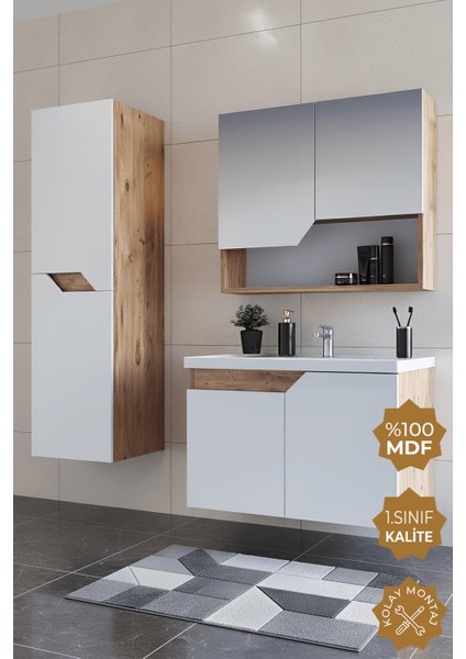 Napoli 65 Cm Mdf Banyo Dolabı Seti + Boy Dolabı