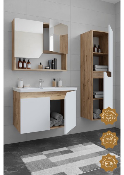 Napoli 65 Cm Mdf Banyo Dolabı Seti + Boy Dolabı