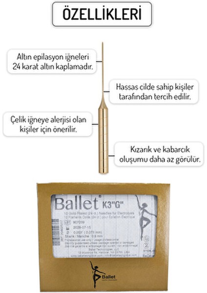 K3 Altın Epilasyon İğnesi 10 Adet Hassas Ciltler İçin Alerjiye Karşı Koruma fırsatları