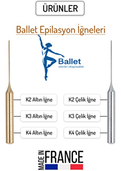 K3 Altın Epilasyon İğnesi 10 Adet Hassas Ciltler İçin Alerjiye Karşı Koruma