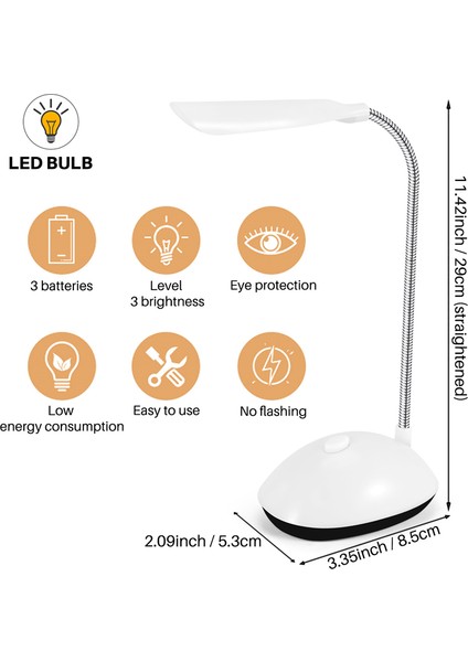 Işık LED Masa Lambası 360 Dereceli Göz Koruma Çocukları Öğrenci Okuma Ev Için Işık LED Masa Lambası, Beyaz (Yurt Dışından)
