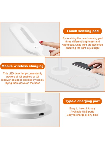 Kablosuz Şarj Cihazı ile Dimmable LED Masa Lambası, Kablosuz Şarj Masası Işık Esnek Döndürme Pres Kontrol Gece Işığı (Yurt Dışından) fırsatları